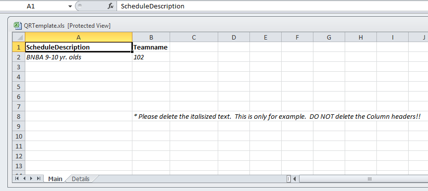 Excel Template Tab 1